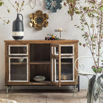 パインウッドガラスキャビネット|アイアンフレーム付きアンティーク収納家具 hdst-4315