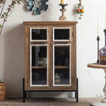 パインウッドガラスキャビネット|アイアンフレーム付きアンティーク収納家具 hdst-4315