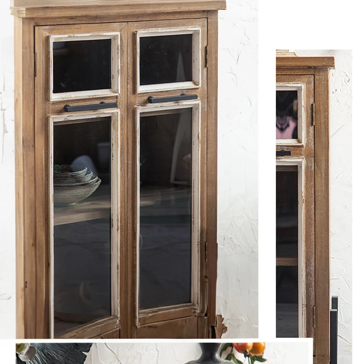 パインウッドガラスキャビネット|アイアンフレーム付きアンティーク収納家具 hdst-4315