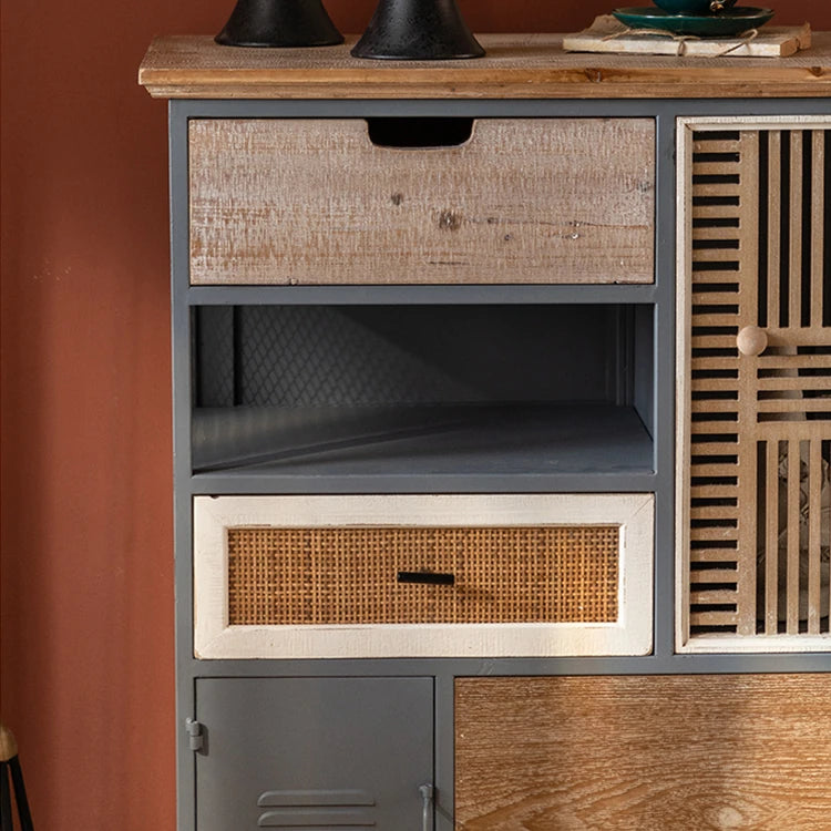 スギ材とアイアンのヴィンテージ調キャビネット|モダン収納家具 hdst-4320