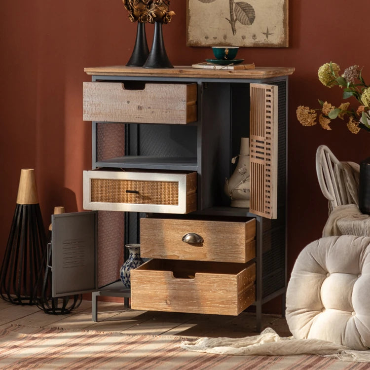 スギ材とアイアンのヴィンテージ調キャビネット|モダン収納家具 hdst-4320