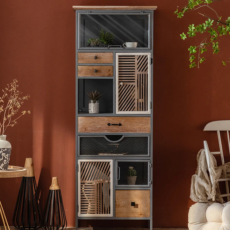 スギ材とアイアンのヴィンテージ調キャビネット|モダン収納家具 hdst-4320