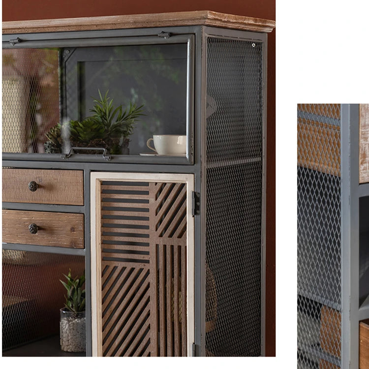 スギ材とアイアンのヴィンテージ調キャビネット|モダン収納家具 hdst-4320