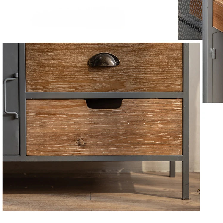 スギ材とアイアンのヴィンテージ調キャビネット|モダン収納家具 hdst-4320