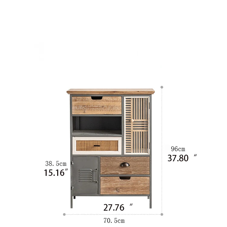 スギ材とアイアンのヴィンテージ調キャビネット|モダン収納家具 hdst-4320