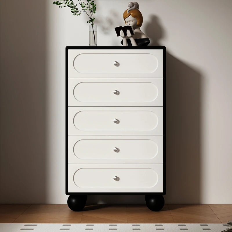 スタイリッシュな無垢材パイン製キャビネット - モダンデザインの5段収納家具 hfgxc-4859