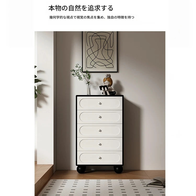 スタイリッシュな無垢材パイン製キャビネット - モダンデザインの5段収納家具 hfgxc-4859