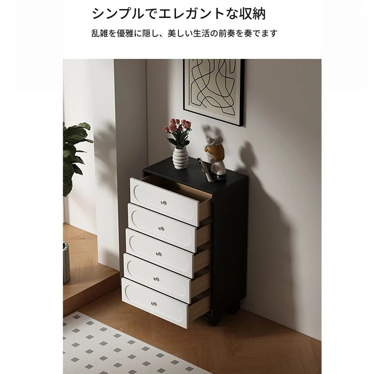 スタイリッシュな無垢材パイン製キャビネット - モダンデザインの5段収納家具 hfgxc-4859