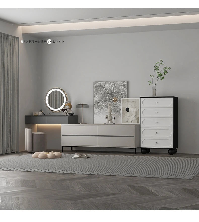 スタイリッシュな無垢材パイン製キャビネット - モダンデザインの5段収納家具 hfgxc-4859