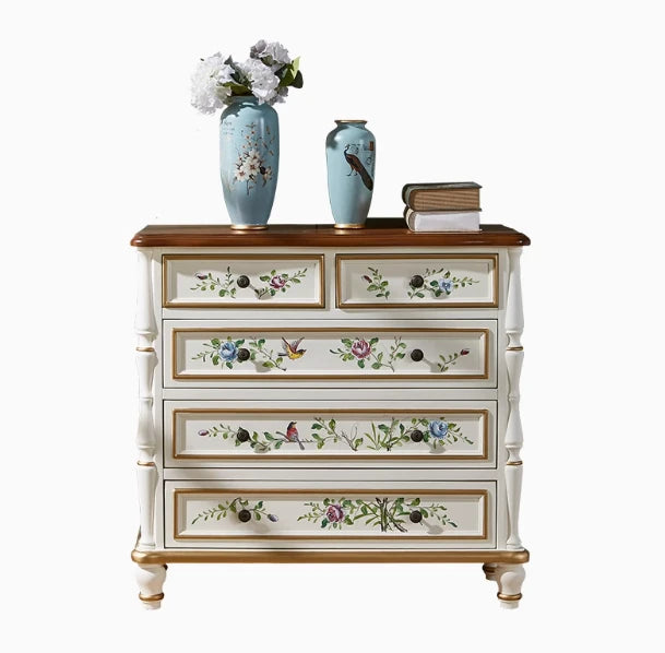 パイン材使用!エレガントな花柄キャビネット - おしゃれな収納家具で空間を彩る hfgxc-4863