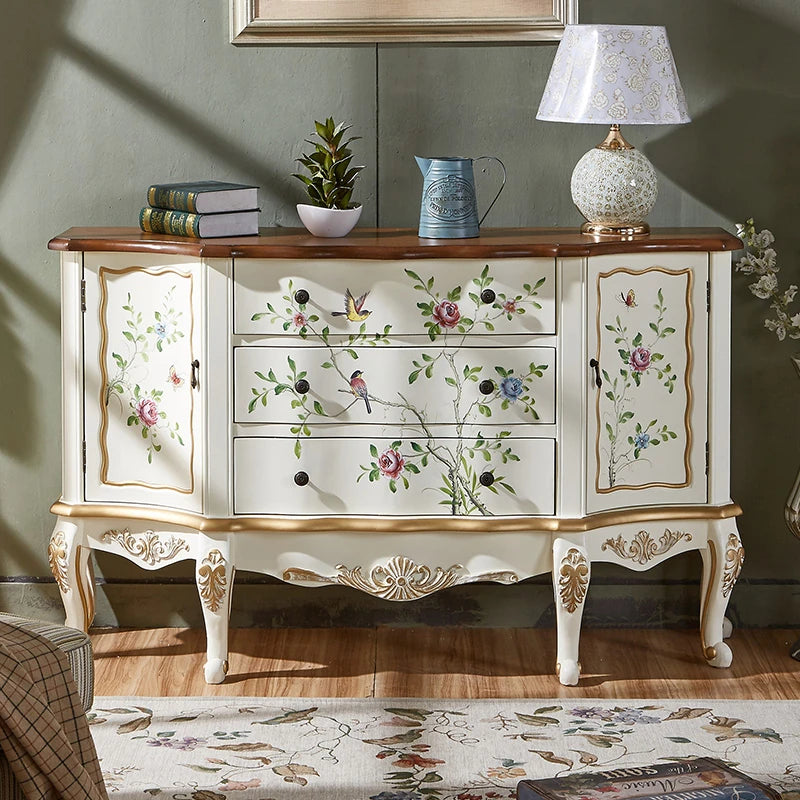 パイン材使用!エレガントな花柄キャビネット - おしゃれな収納家具で空間を彩る hfgxc-4863