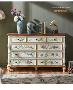 パイン材使用!エレガントな花柄キャビネット - おしゃれな収納家具で空間を彩る hfgxc-4863