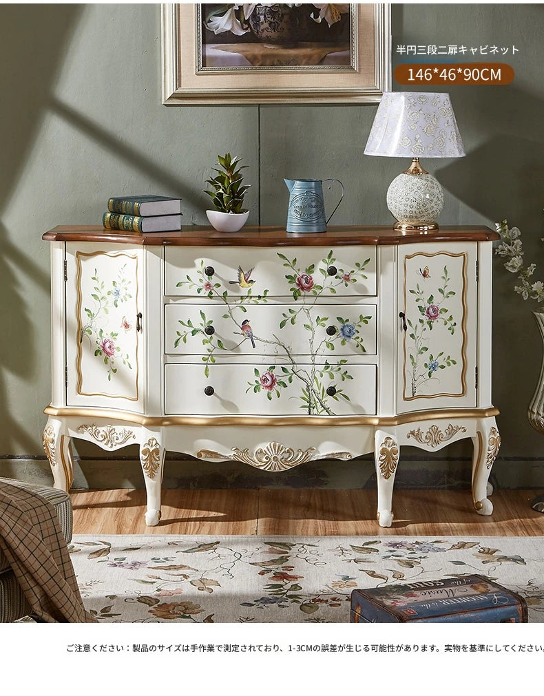 パイン材使用!エレガントな花柄キャビネット - おしゃれな収納家具で空間を彩る hfgxc-4863