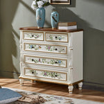 パイン材キャビネット - ヴィンテージ風フラワー装飾付き、収納力抜群のおしゃれ家具 hfgxc-4864