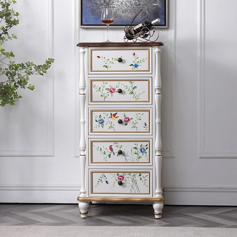 パイン材キャビネット - ヴィンテージ風フラワー装飾付き、収納力抜群のおしゃれ家具 hfgxc-4864