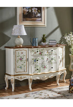 パイン材キャビネット - ヴィンテージ風フラワー装飾付き、収納力抜群のおしゃれ家具 hfgxc-4864