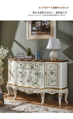 パイン材キャビネット - ヴィンテージ風フラワー装飾付き、収納力抜群のおしゃれ家具 hfgxc-4864