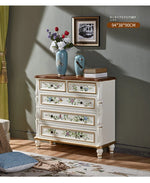 パイン材キャビネット - ヴィンテージ風フラワー装飾付き、収納力抜群のおしゃれ家具 hfgxc-4864