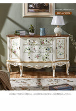 パイン材キャビネット - ヴィンテージ風フラワー装飾付き、収納力抜群のおしゃれ家具 hfgxc-4864