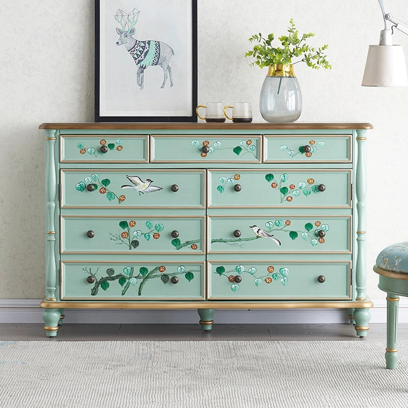 エレガントなパインキャビネット|花柄デザインの収納家具|ヴィンテージスタイルのおしゃれなインテリア hfgxc-4865