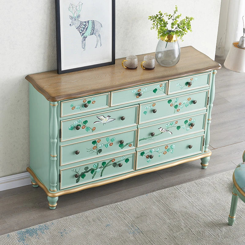 エレガントなパインキャビネット|花柄デザインの収納家具|ヴィンテージスタイルのおしゃれなインテリア hfgxc-4865