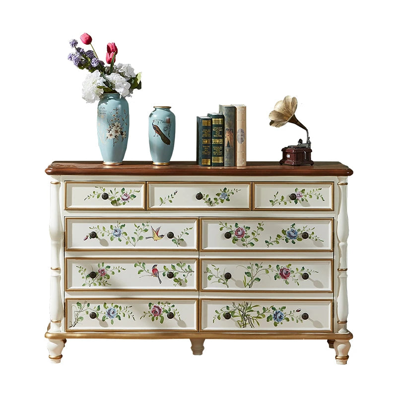 エレガントなパインキャビネット|花柄デザインの収納家具|ヴィンテージスタイルのおしゃれなインテリア hfgxc-4865