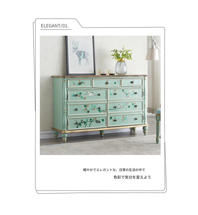 エレガントなパインキャビネット|花柄デザインの収納家具|ヴィンテージスタイルのおしゃれなインテリア hfgxc-4865