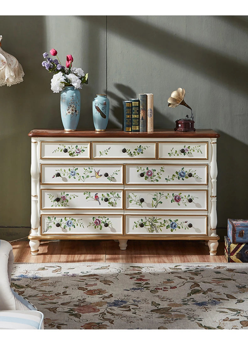 エレガントなパインキャビネット|花柄デザインの収納家具|ヴィンテージスタイルのおしゃれなインテリア hfgxc-4865