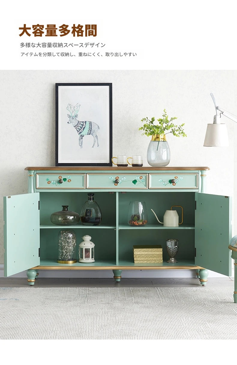 エレガントなパインキャビネット|花柄デザインの収納家具|ヴィンテージスタイルのおしゃれなインテリア hfgxc-4865