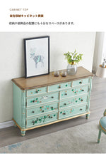 エレガントなパインキャビネット|花柄デザインの収納家具|ヴィンテージスタイルのおしゃれなインテリア hfgxc-4865