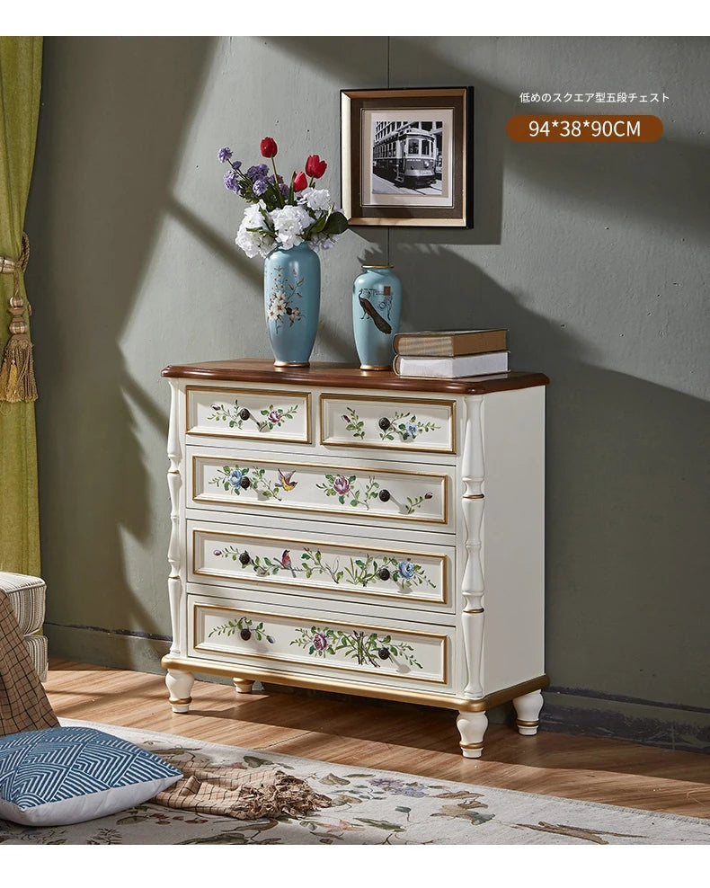 エレガントなパインキャビネット|花柄デザインの収納家具|ヴィンテージスタイルのおしゃれなインテリア hfgxc-4865