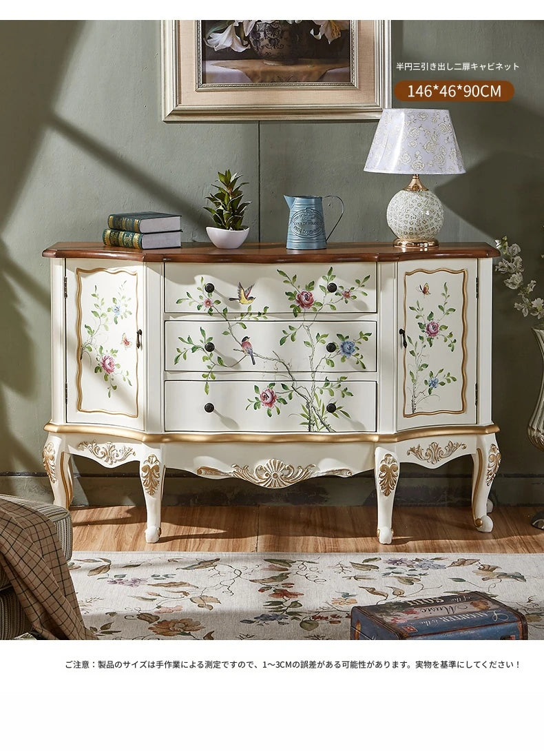 エレガントなパインキャビネット|花柄デザインの収納家具|ヴィンテージスタイルのおしゃれなインテリア hfgxc-4865