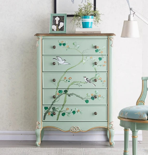 パイン材の美しい花鳥デザインキャビネット - エレガントな収納家具でお部屋を彩る hfgxc-4866