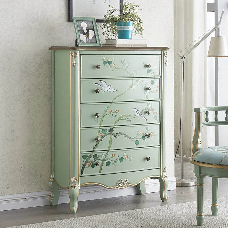 パイン材の美しい花鳥デザインキャビネット - エレガントな収納家具でお部屋を彩る hfgxc-4866