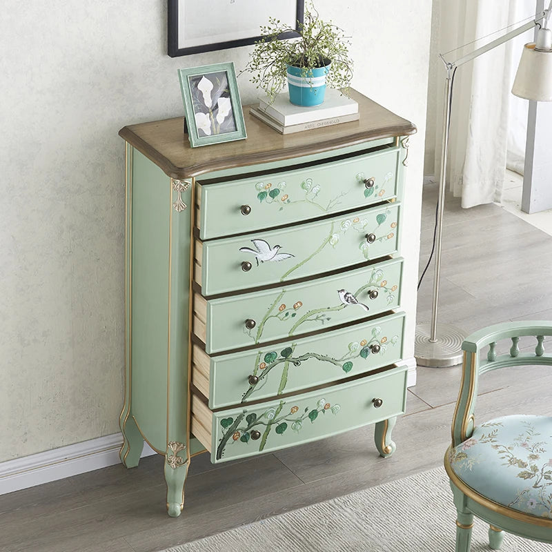 パイン材の美しい花鳥デザインキャビネット - エレガントな収納家具でお部屋を彩る hfgxc-4866