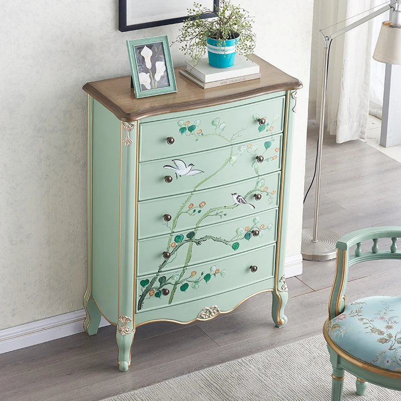 パイン材の美しい花鳥デザインキャビネット - エレガントな収納家具でお部屋を彩る hfgxc-4866