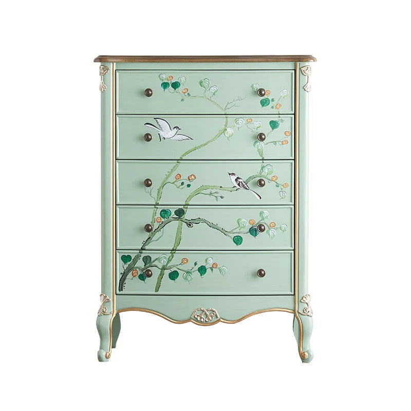 パイン材の美しい花鳥デザインキャビネット - エレガントな収納家具でお部屋を彩る hfgxc-4866