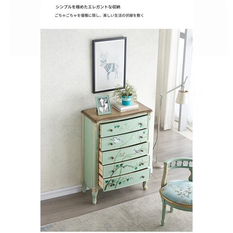 パイン材の美しい花鳥デザインキャビネット - エレガントな収納家具でお部屋を彩る hfgxc-4866