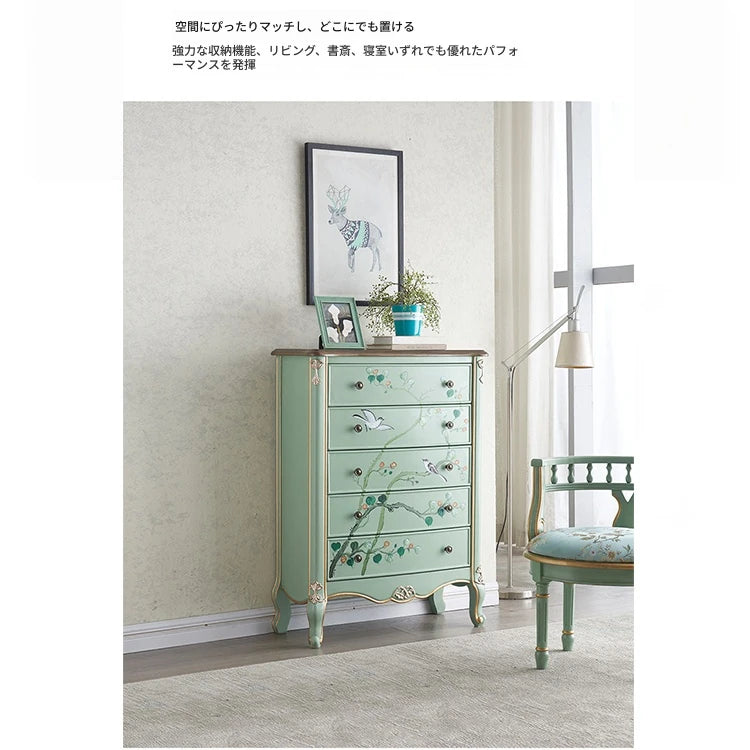 パイン材の美しい花鳥デザインキャビネット - エレガントな収納家具でお部屋を彩る hfgxc-4866