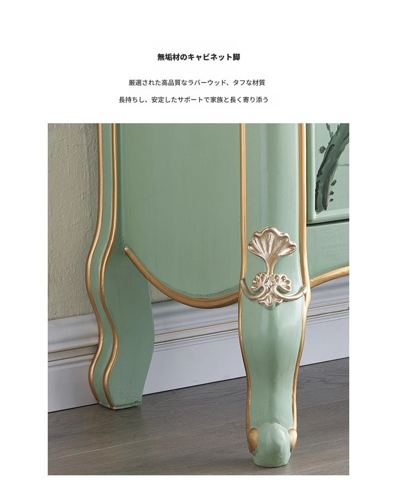 パイン材の美しい花鳥デザインキャビネット - エレガントな収納家具でお部屋を彩る hfgxc-4866