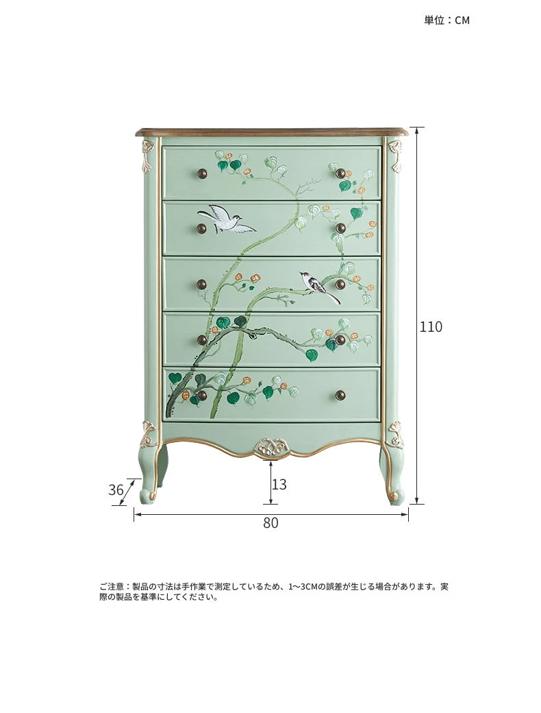 パイン材の美しい花鳥デザインキャビネット - エレガントな収納家具でお部屋を彩る hfgxc-4866