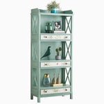 おしゃれなパイン製キャビネット - アンティーク風グリーン、花柄デザイン、収納に最適! hfgxc-4867