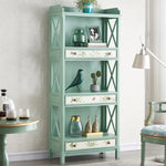 おしゃれなパイン製キャビネット - アンティーク風グリーン、花柄デザイン、収納に最適! hfgxc-4867