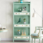 おしゃれなパイン製キャビネット - アンティーク風グリーン、花柄デザイン、収納に最適! hfgxc-4867