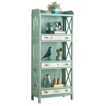 おしゃれなパイン製キャビネット - アンティーク風グリーン、花柄デザイン、収納に最適! hfgxc-4867