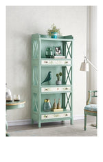 おしゃれなパイン製キャビネット - アンティーク風グリーン、花柄デザイン、収納に最適! hfgxc-4867