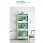 おしゃれなパイン製キャビネット - アンティーク風グリーン、花柄デザイン、収納に最適! hfgxc-4867