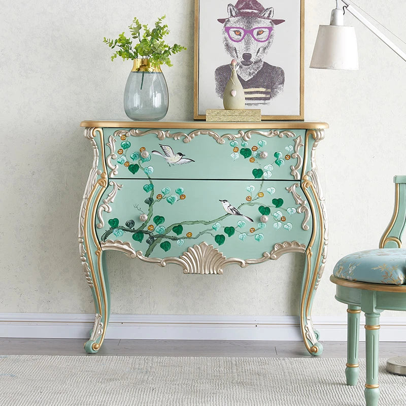 美しいパイン製キャビネット - エレガントなデザインと手描きのモチーフ付き収納家具 hfgxc-4868