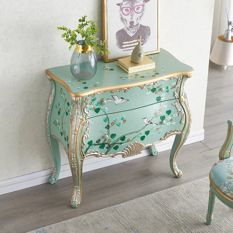 美しいパイン製キャビネット - エレガントなデザインと手描きのモチーフ付き収納家具 hfgxc-4868