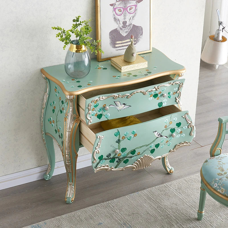 美しいパイン製キャビネット - エレガントなデザインと手描きのモチーフ付き収納家具 hfgxc-4868